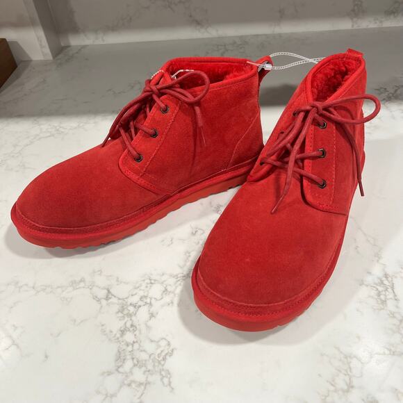 UGG Plush Neumel Boot Red Suede Shearling Lace Up Round Toe Ankle Men's Size 13 - Picture 4 of 8